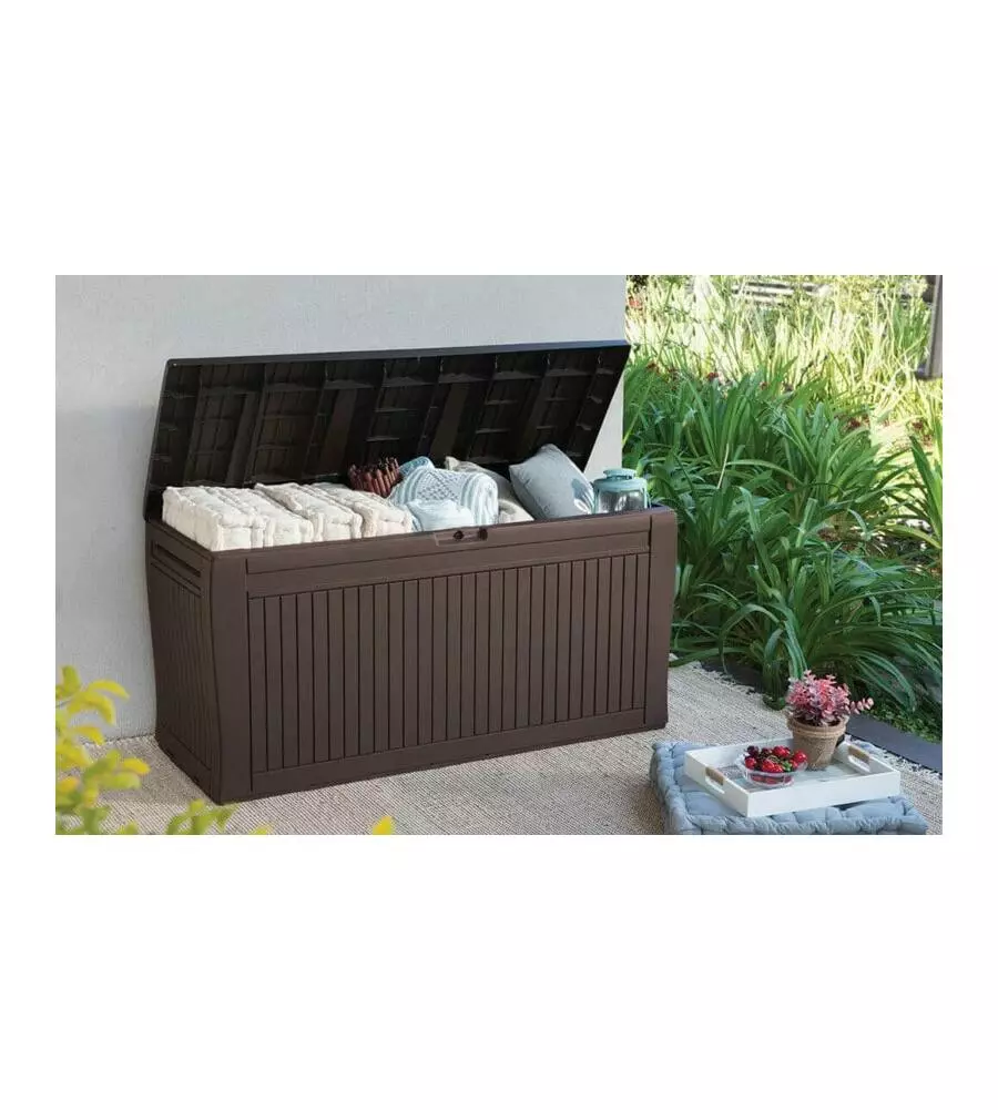 BAULE DA ESTERNO CON ROTELLE KETER "COMFY" IN RESINA MARRONE 270 LT 116,7XX44,7X57 CM